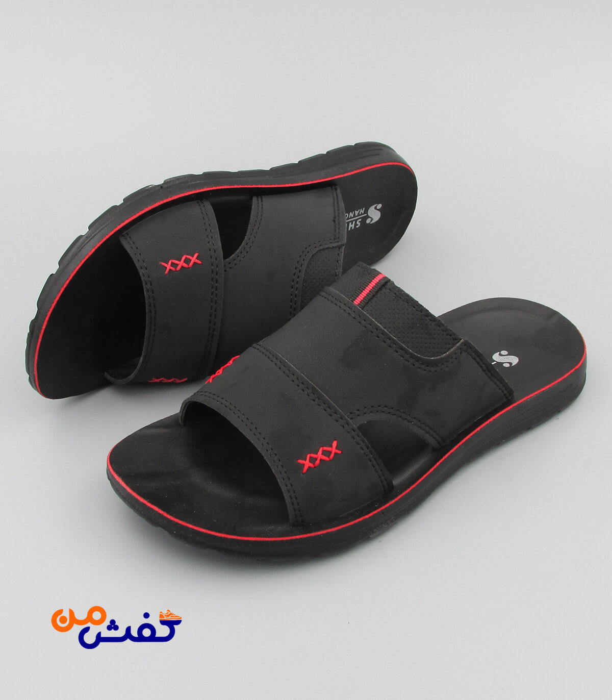 صندل طبی مردانه شیما مدل هانوفر رنگ مشکی قرمز کد 1119