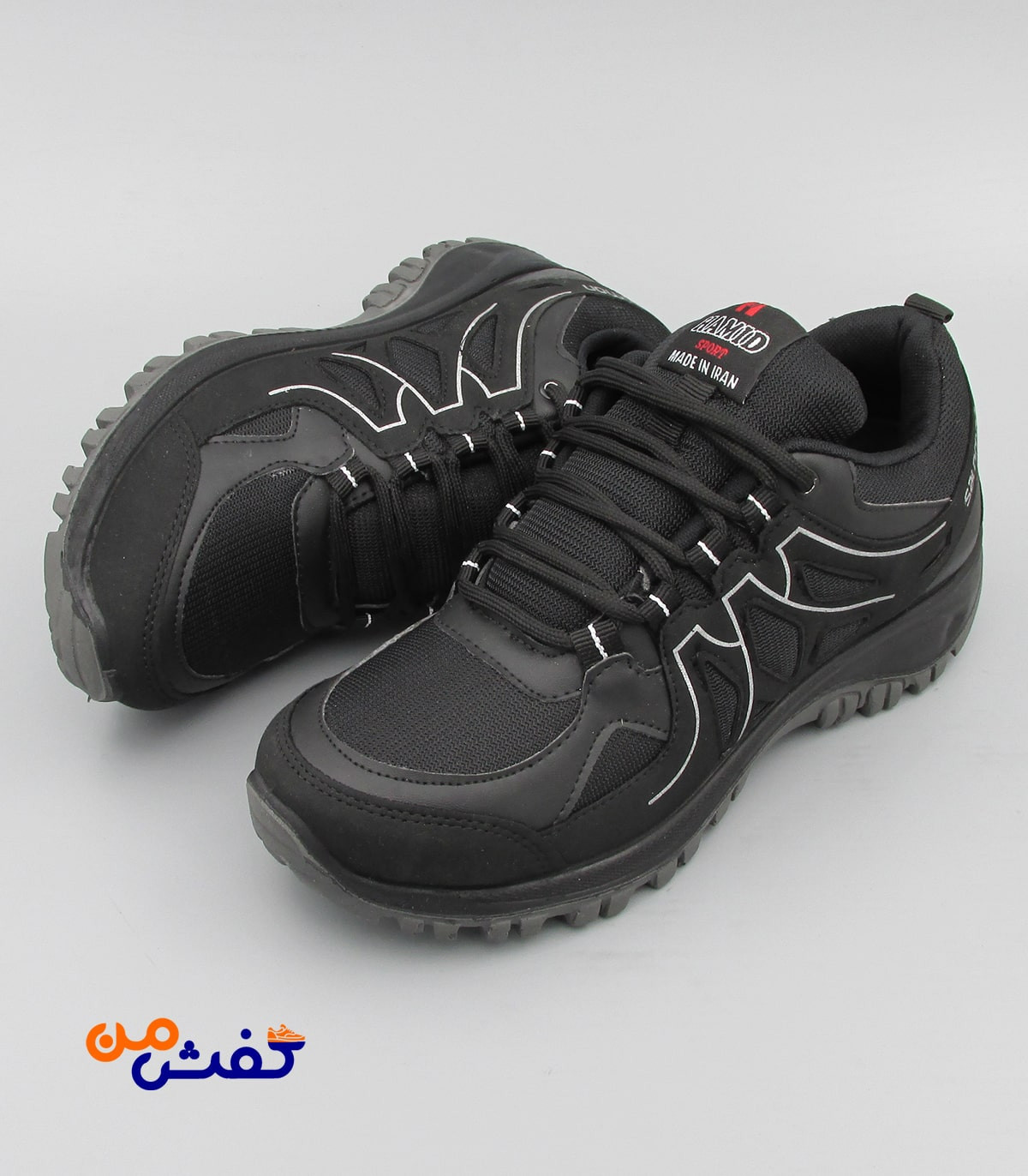 کفش اسپرت مردانه حمید اسپرت مدل سالومون رنگ مشکی طوسی کد 1143