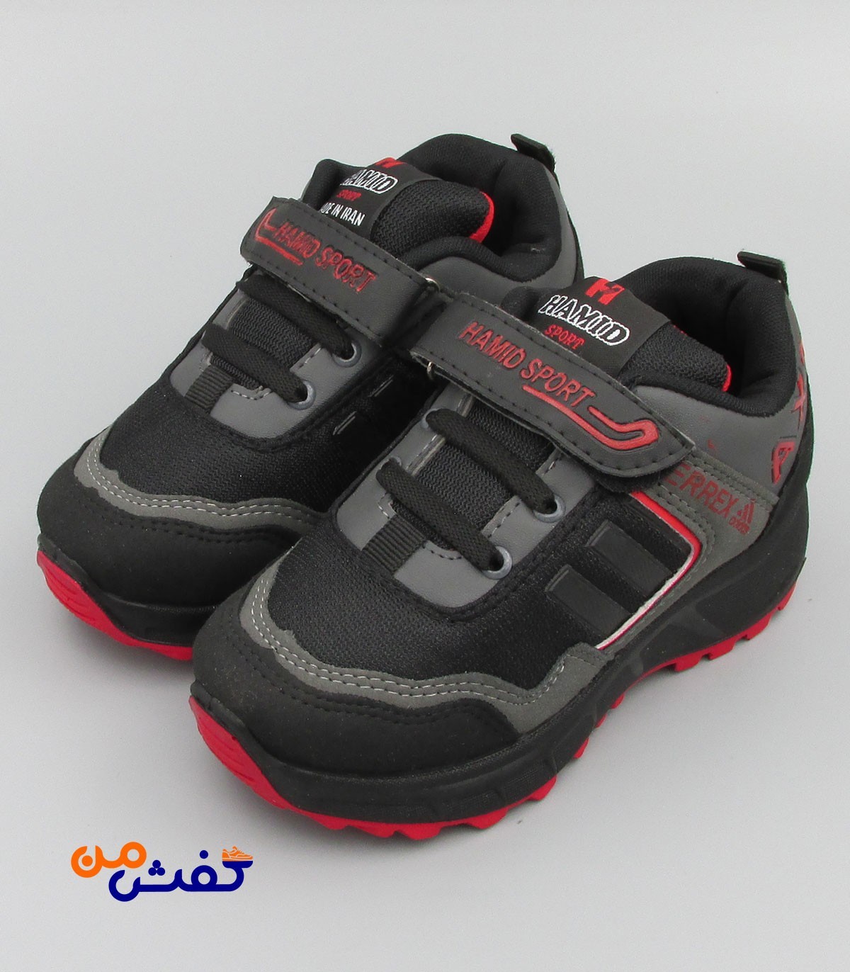 کفش اسپرت بچگانه حمید اسپرت مدل AX3 رنگ مشکی قرمز کد 1205