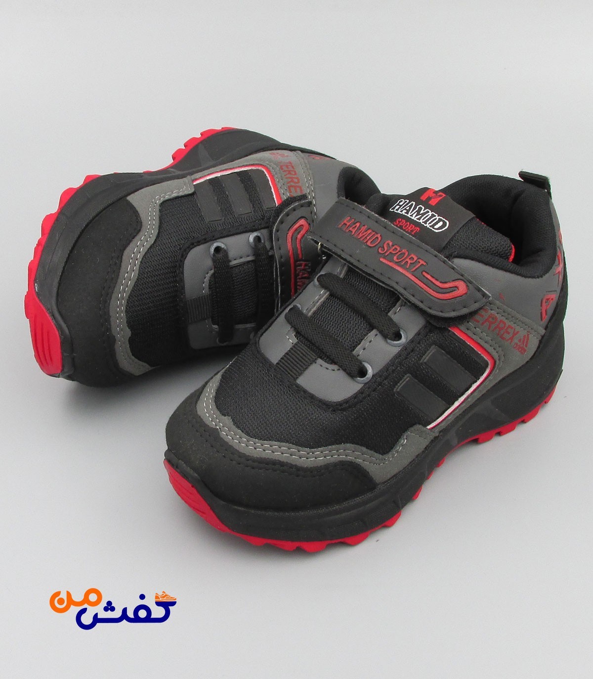 کفش اسپرت بچگانه حمید اسپرت مدل AX3 رنگ مشکی قرمز کد 1205