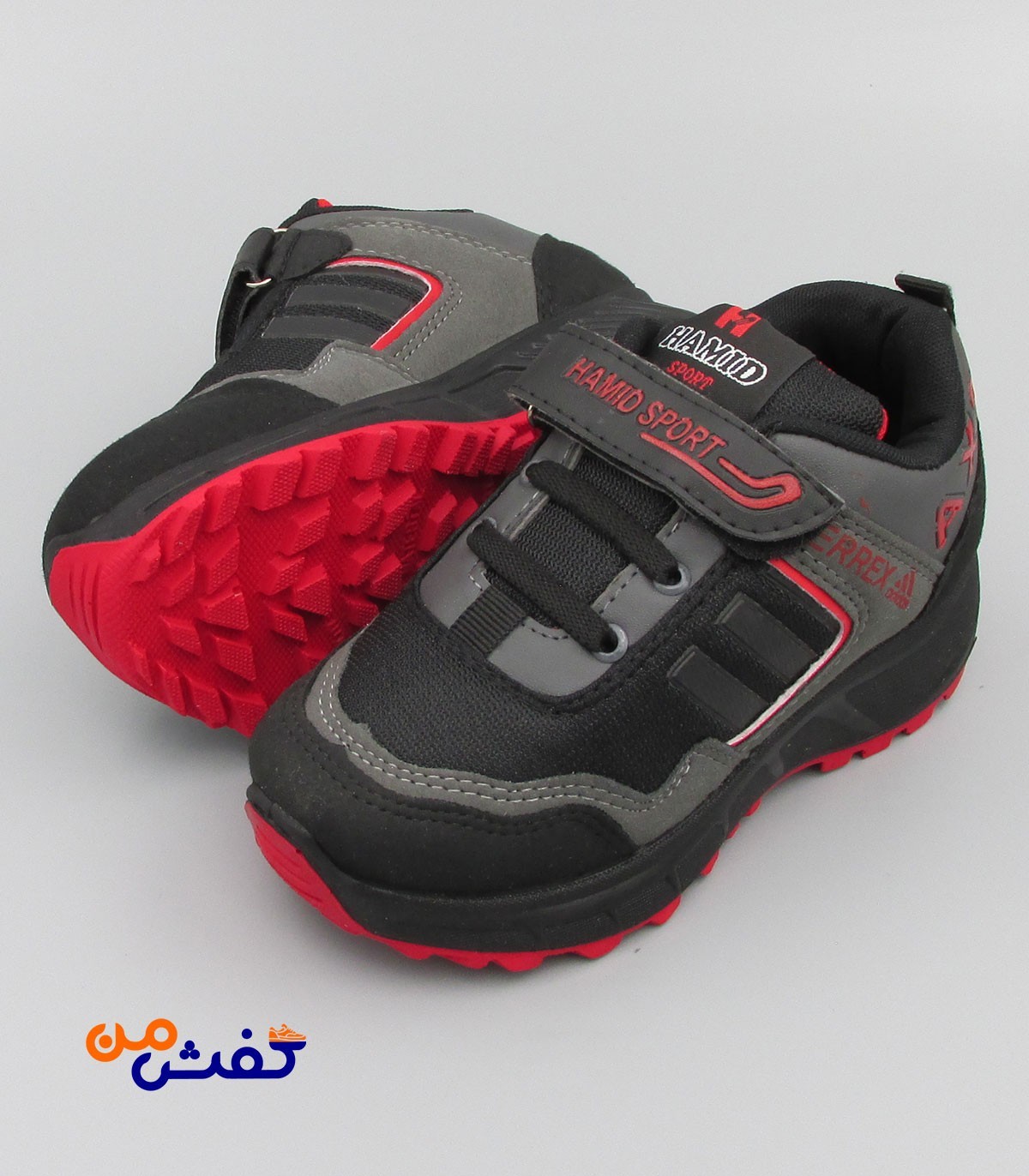 کفش اسپرت بچگانه حمید اسپرت مدل AX3 رنگ مشکی قرمز کد 1205