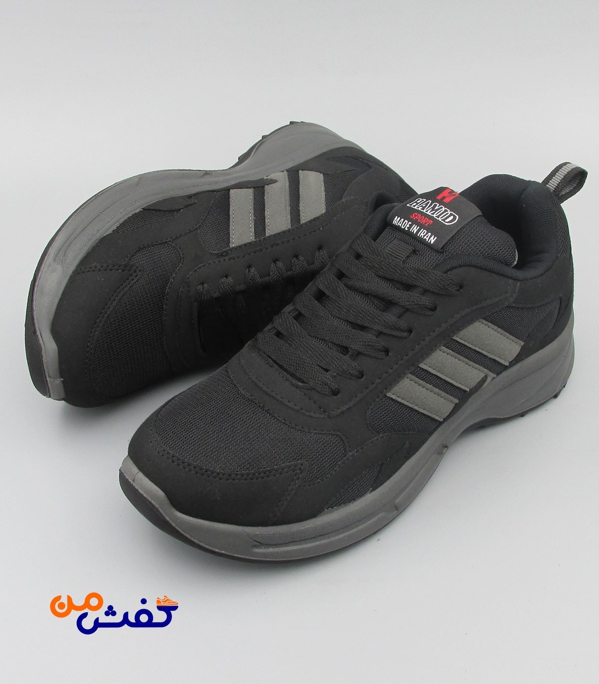 کفش اسپرت مردانه حمید اسپرت مدل آدیداس رنگ مشکی طوسی کد 1368