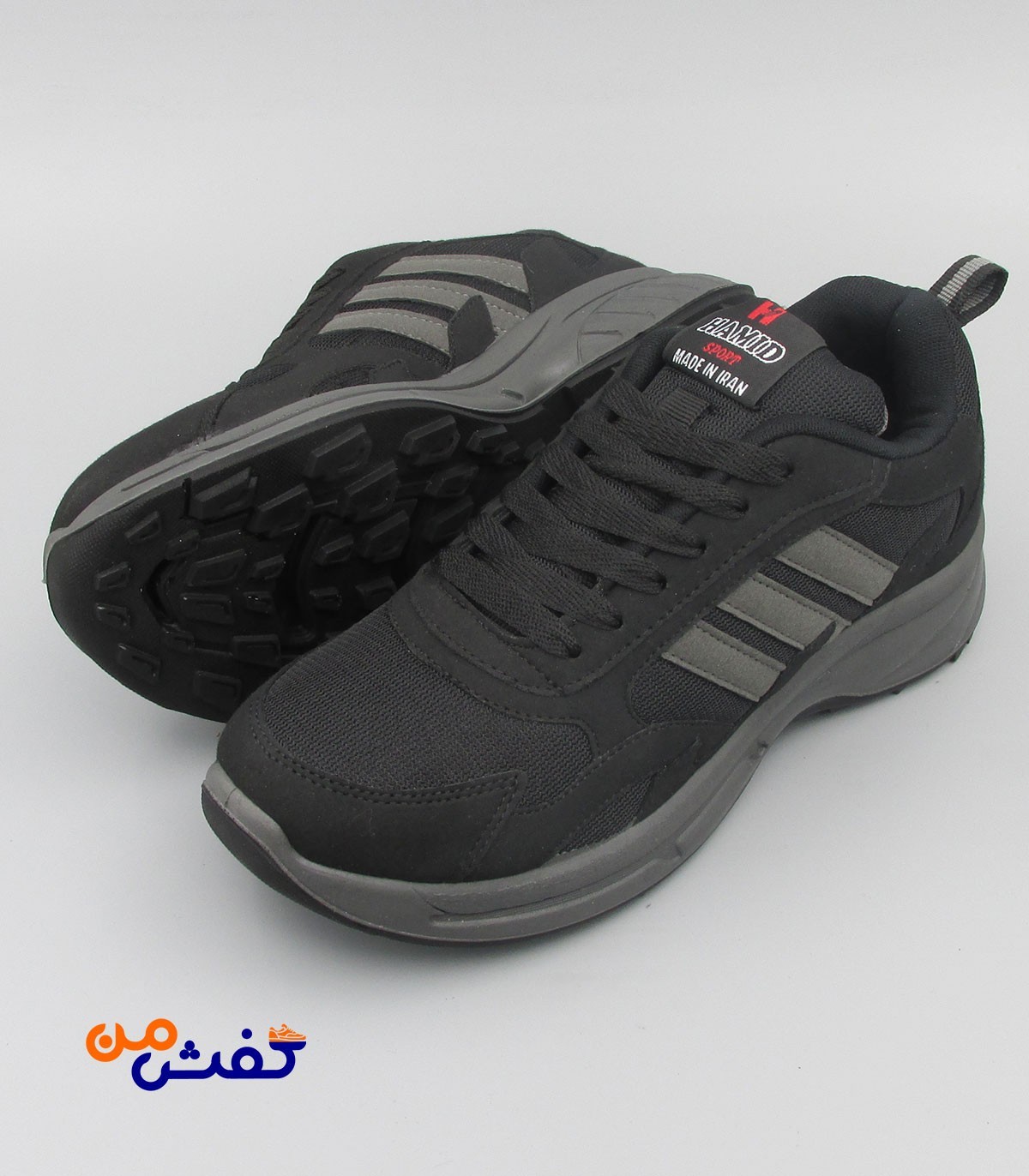 کفش اسپرت مردانه حمید اسپرت مدل آدیداس رنگ مشکی طوسی کد 1368