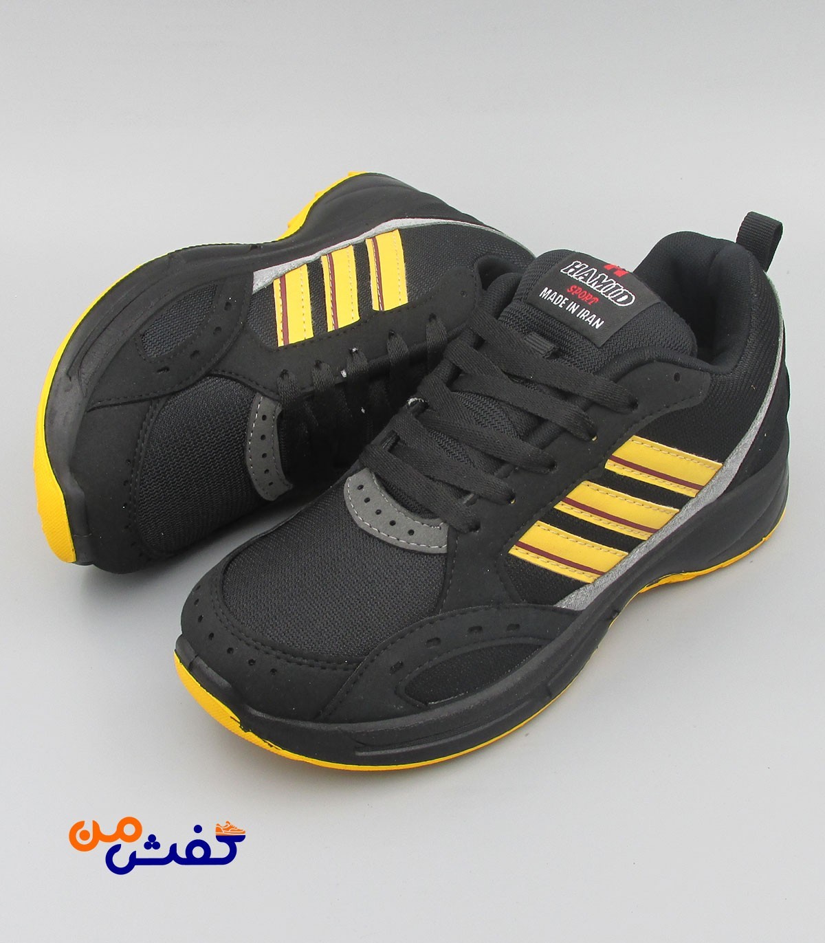 کفش اسپرت مردانه حمید اسپرت مدل آدیداس رنگ مشکی زرد کد 1369