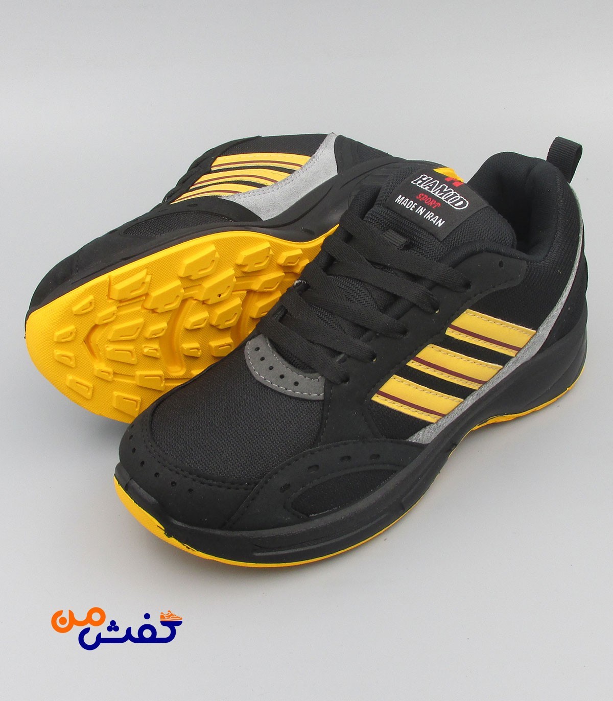 کفش اسپرت مردانه حمید اسپرت مدل آدیداس رنگ مشکی زرد کد 1369