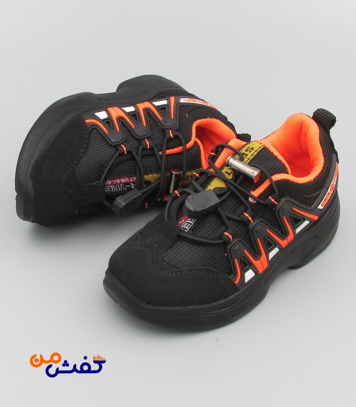 کفش اسپرت بچگانه پرسان مدل سالومون رنگ مشکی نارنجی کد 1383