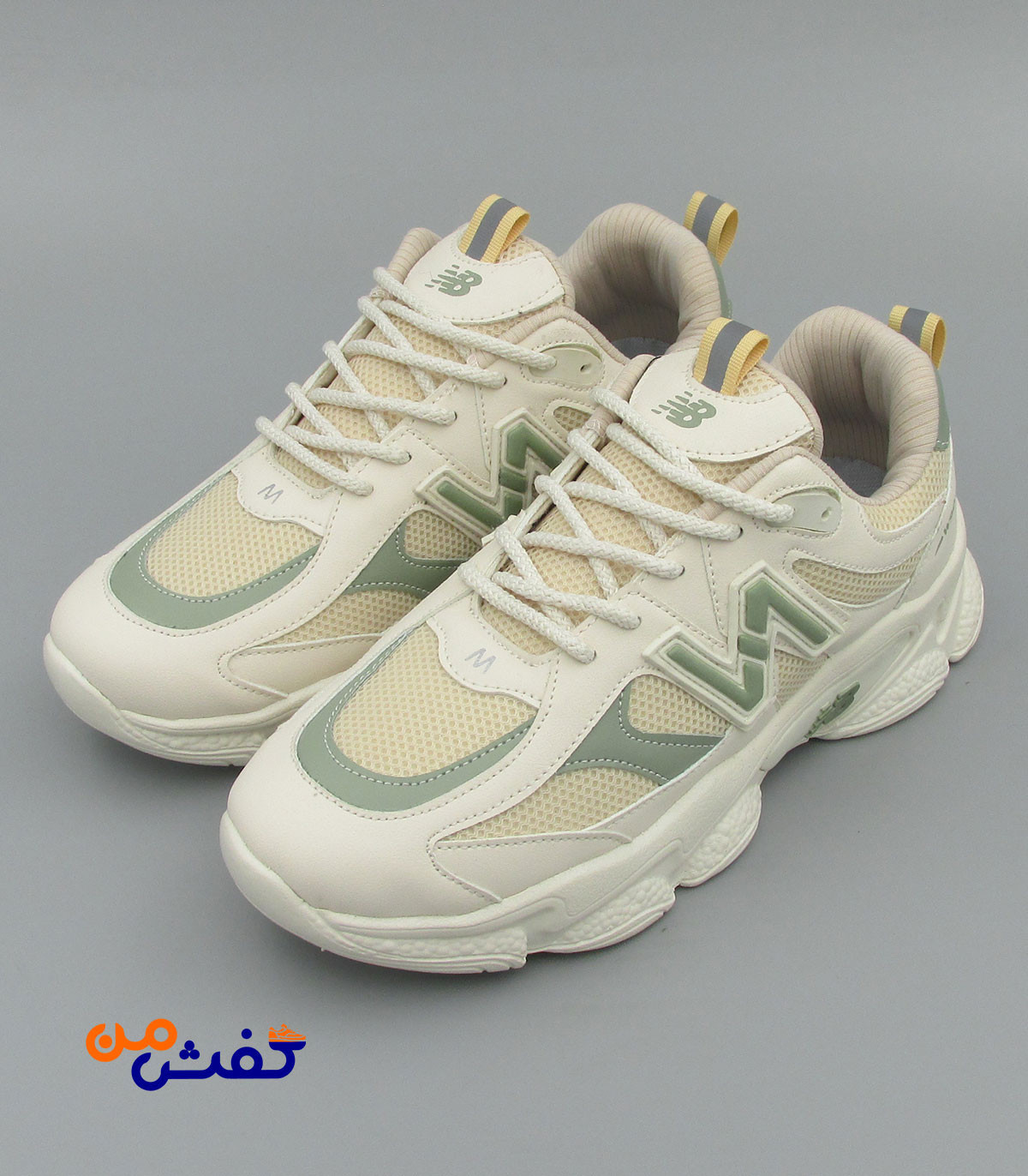 کفش اسپرت چرم تام مدل نیوبالانس رنگ کرم سبز کد 1459