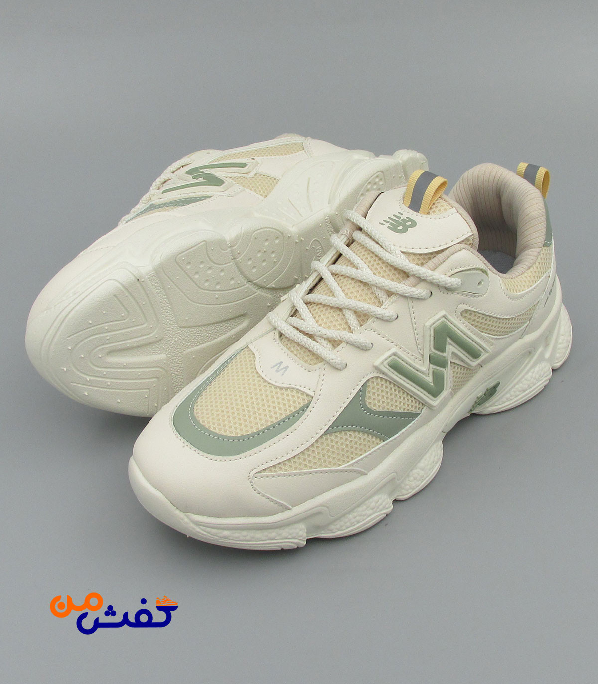 کفش اسپرت چرم تام مدل نیوبالانس رنگ کرم سبز کد 1459