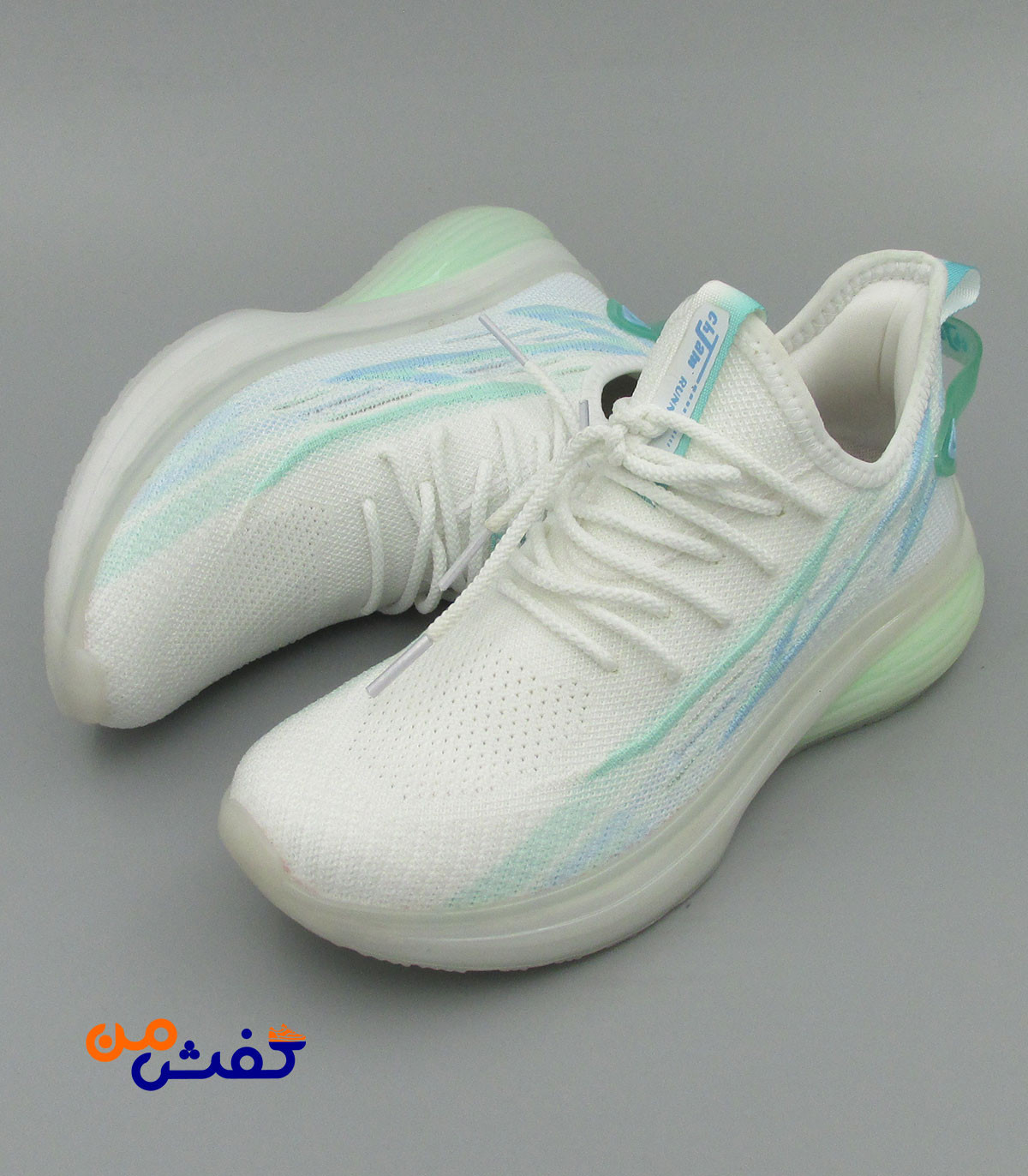 کفش اسپرت چرم تام مدل رانینگ رنگ سفید سبز کد 1475