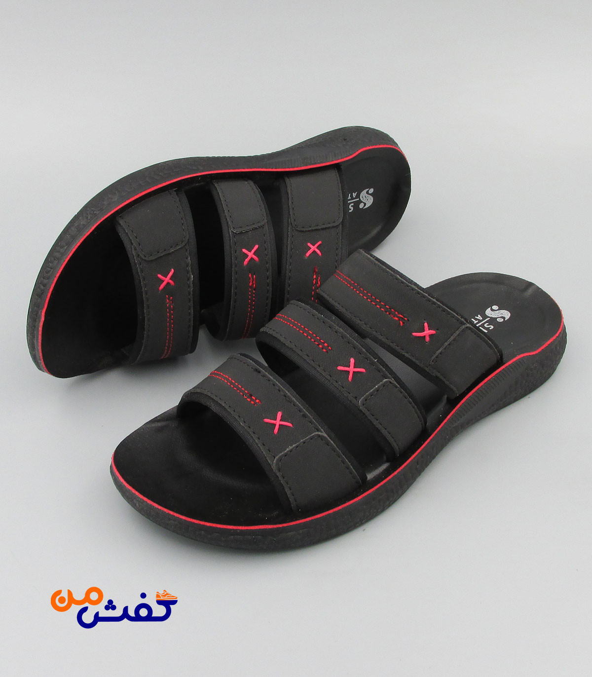صندل طبی مردانه شیما مدل آتلانتا رنگ مشکی قرمز کد 1502