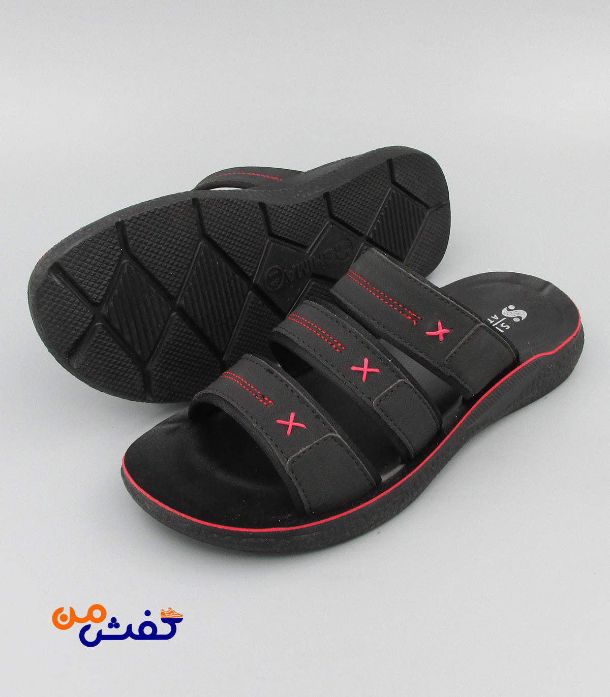 صندل طبی مردانه شیما مدل آتلانتا رنگ مشکی قرمز کد 1502