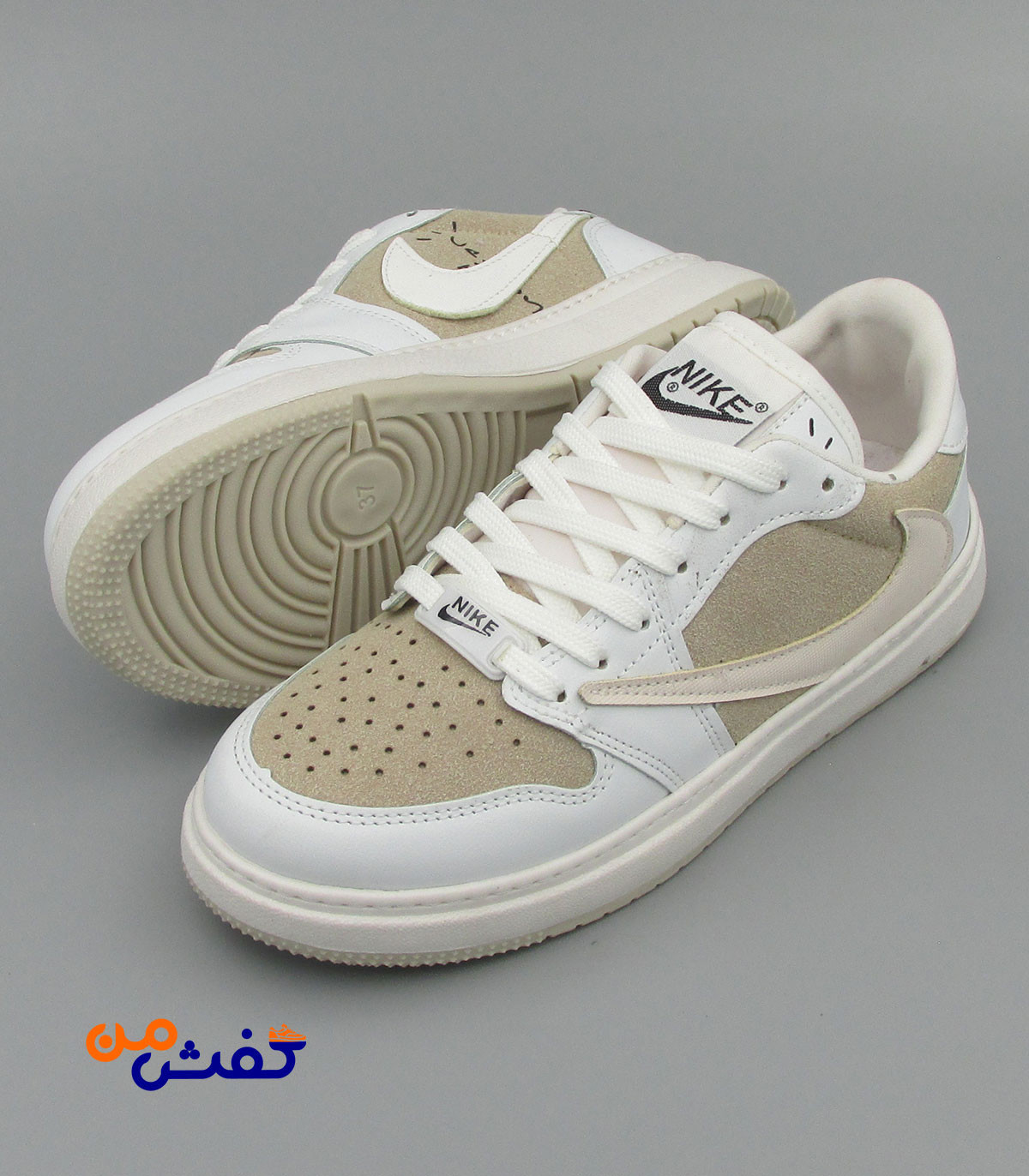 کفش روزمره های مد مدل نایکی تراویس رنگ سفید کرم کد 1564